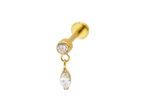Labret Titanio PVD Oro Interno Sterile Ovale Ciondolo Strass Bianco | Itc
