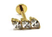 Labret Titanio PVD Oro Filo interno sterile Modello marquise 3 Strass Diagonale