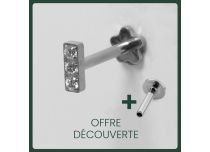 Labret Titane Interne Stérile motif Barre 3 Strass |  ITC