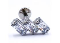 Labret interno in titanio, sterile, con motivo rettangolare e strass bianchi | ITC