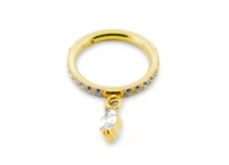 Anello cerniera sterile in titanio PVD ORO 1,2x8 strass e ciondolo con strass
