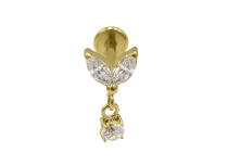 Labret Titane PVD Gold Interne Stérile motif Marquise 2 Strass et 1 Pendentif |