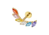 Labret Titanio PVD Oro Interno Sterile Strass a motivo marquise Multicolore| Itc