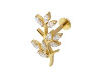 Labret Titanio PVD Oro Interno Sterile motivo ramo strass BL| Itc
