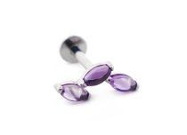 Labret Titane Interne Stérile motif Marquise Couchés 3 Pierres Naturelles Coloré