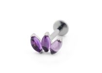 Labret Titane Interne Stérile motif Marquise Droite 3 Pierres Naturelles Colorés