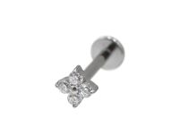 Labret Titane Interne Stérile motif fleur 4 strass BL| Itc