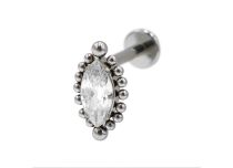 Labret Titane Interne Stérile motif ovale ornemental strass BL| Itc