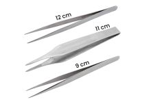 Pinzette in acciaio inox, appuntite, dentellate, lunghe 11 cm
