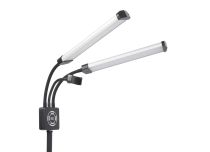 Lampada LED su stativo a due bracci con supporto per smartphone